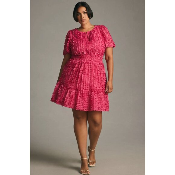 Anthropologie The Somerset Mini Dress Floral Applique Edition Hot Pink Large - Picture 1 of 15